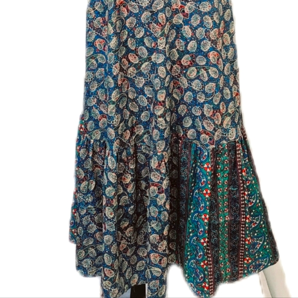 KARMA Hwy Blue Grn Shift Maxi Ruffle Hem Dress OS NWT - Picture 3 of 8